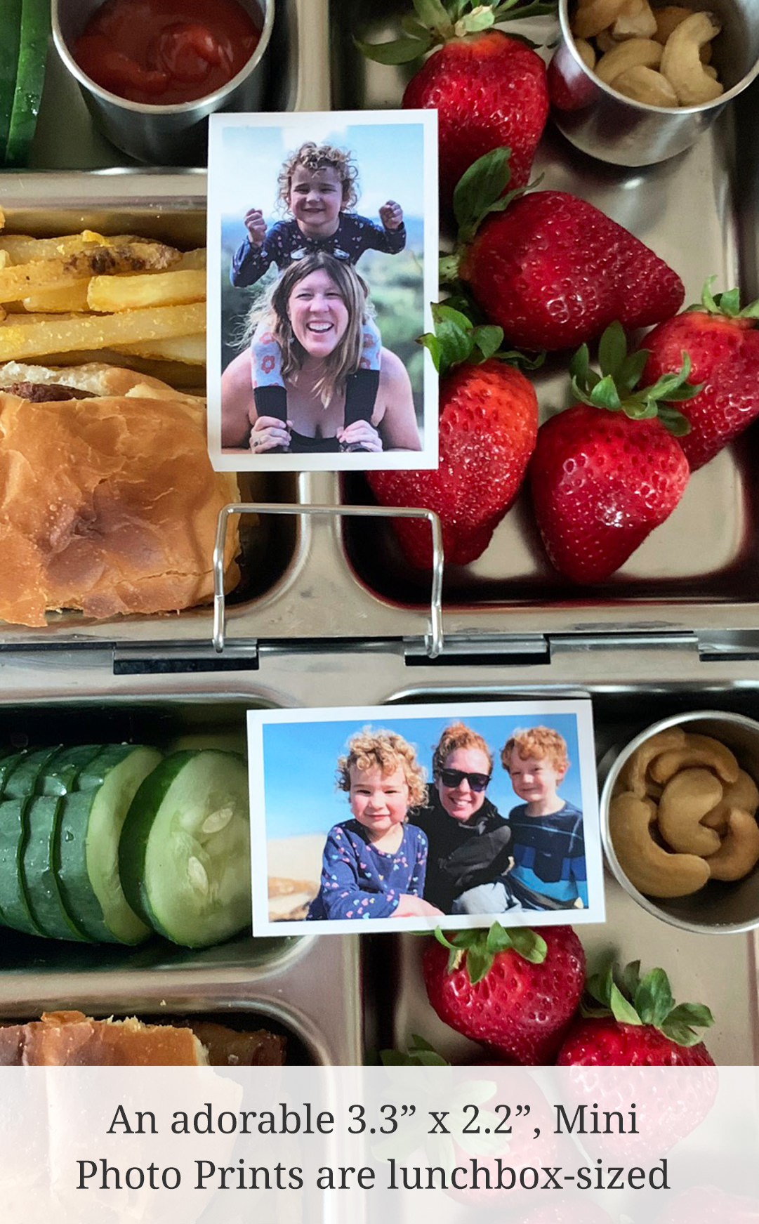 An adorable 3.3” x 2.2”, Mini Photo Prints are lunchbox-sized